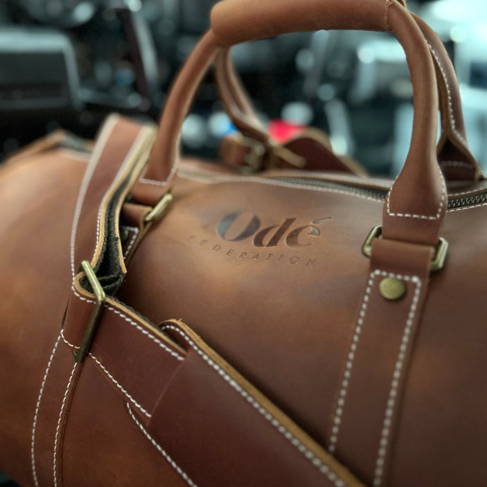 brown leather weekend bag