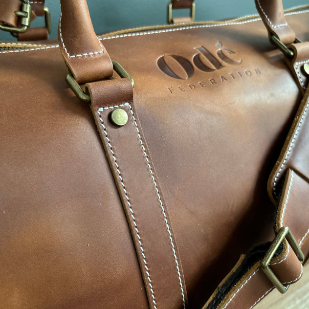 ode federation leather weekender bag