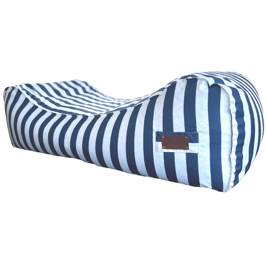 blue and white striped outdoor bean bag sun lounger